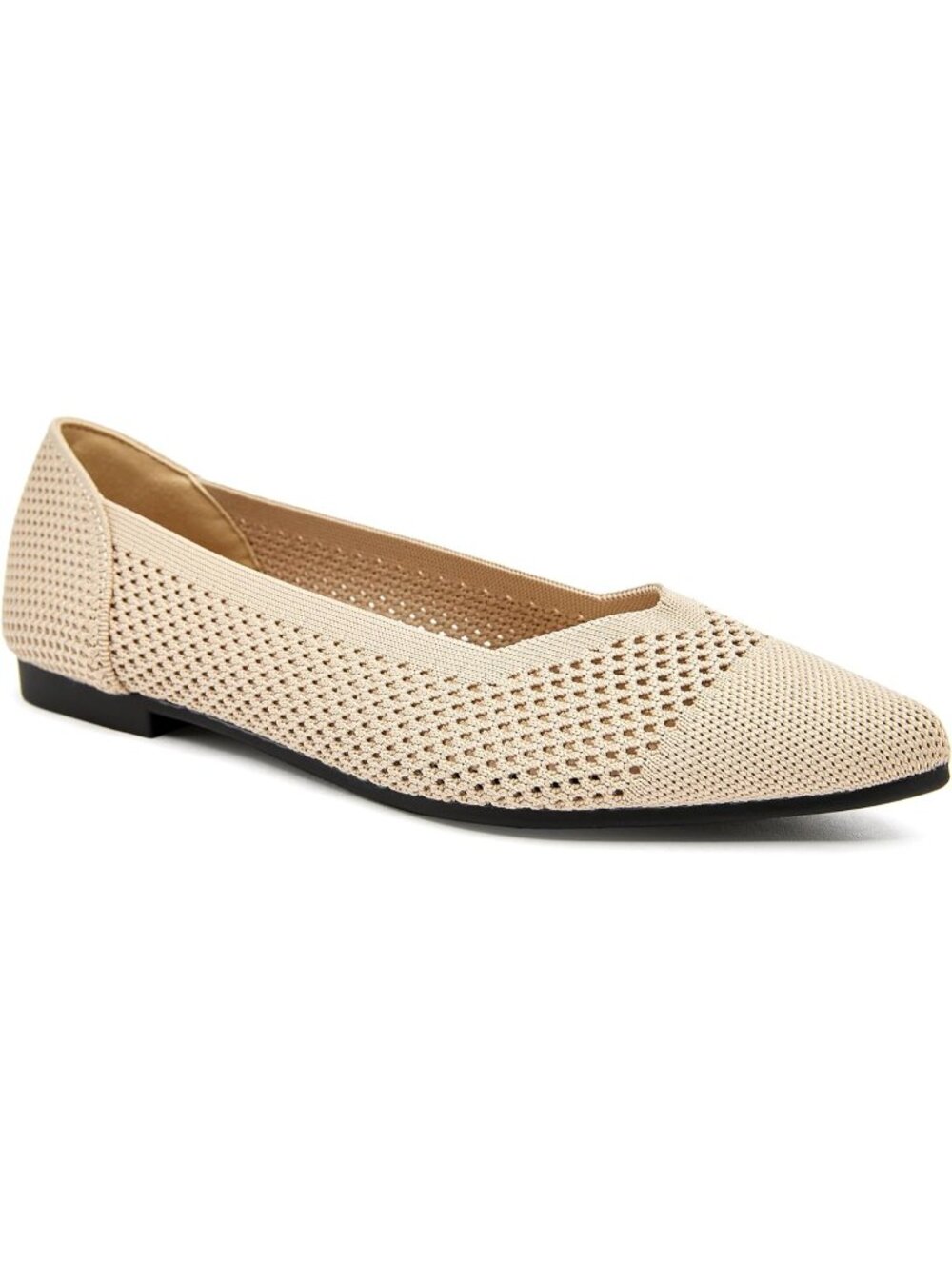 Women's Knit Mesh Flats Shoes Dressy Comfortable Pointed Toe Beige Ballet Flat - Picture 4 of 6